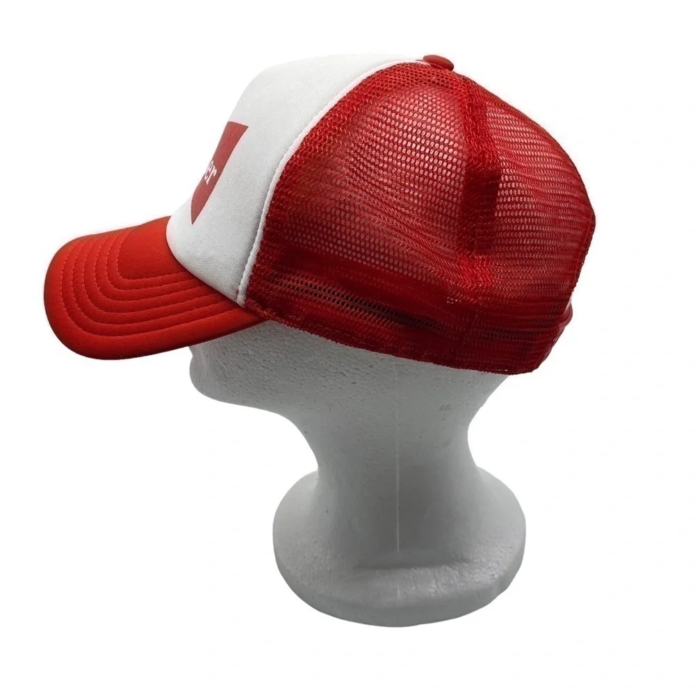 Budweiser Mens Truckers Hat Baseball Cap Mesh Red White Logo Snapback Mesh